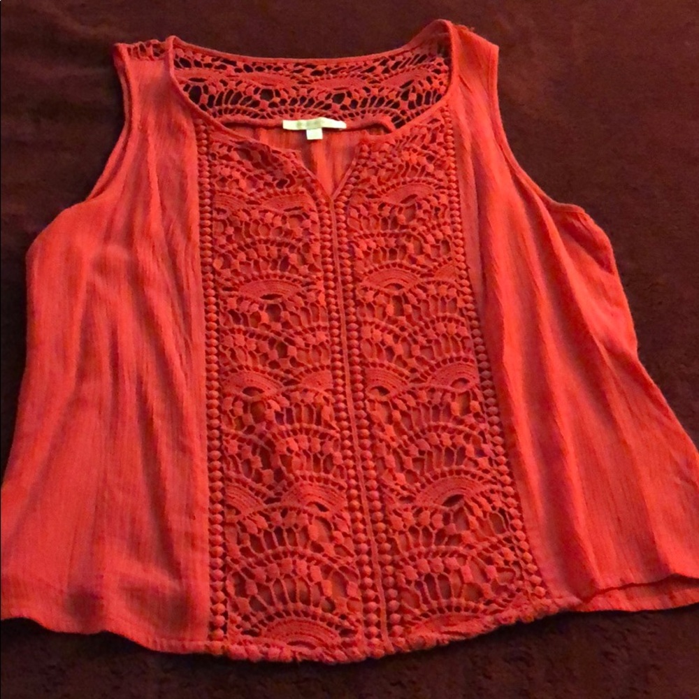 Red front panel croquet blouse.